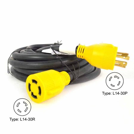 SUPERIOR ELECTRIC Generator Extension Cord NEMA L14-30P 30 Amp 4 Pole SJTW NEMA L14-30R 10AWG/4, 40ft RVA1557